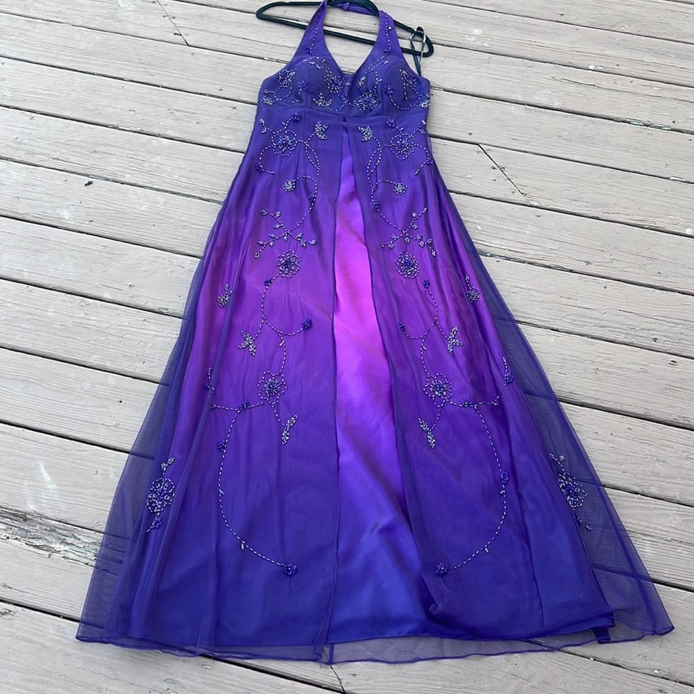 Iridescent Morgan and Company Prom dress with beads